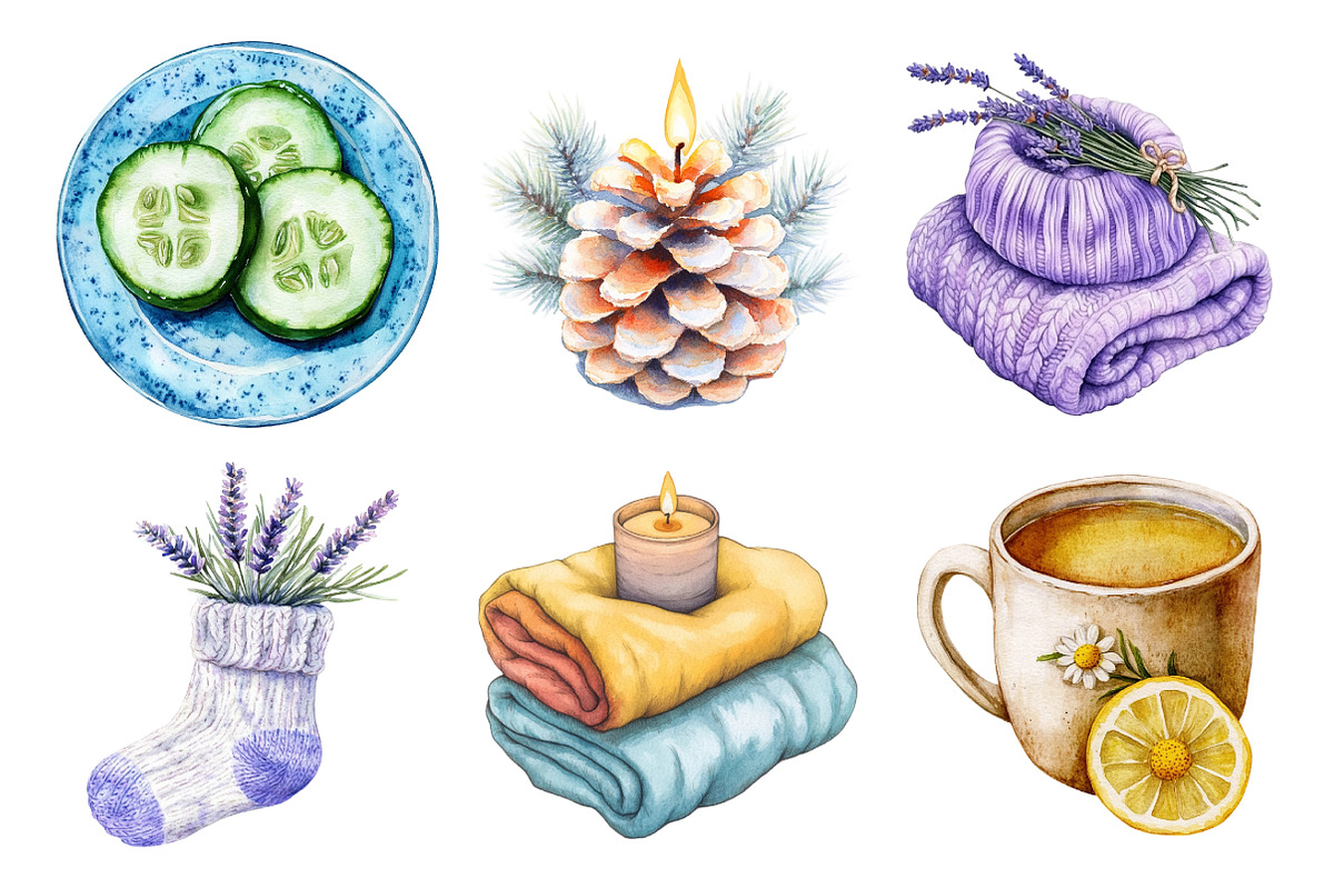 Cozy Winter Spa Watercolor Clipart, an Illustration by Daily.Designs (Photo 3 of 5)