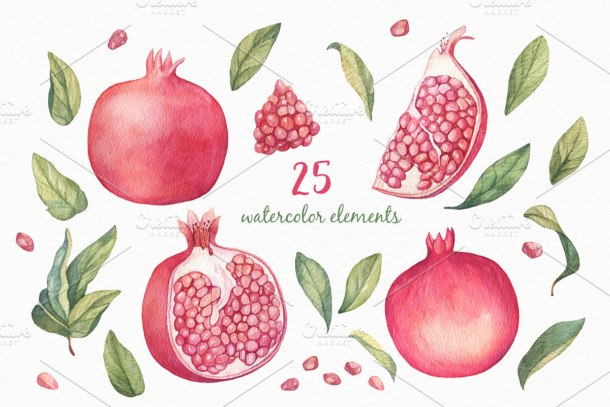 Watercolor Pomegranates, a Decorative Illustration by Irina Diasli (Photo 2 of 7)