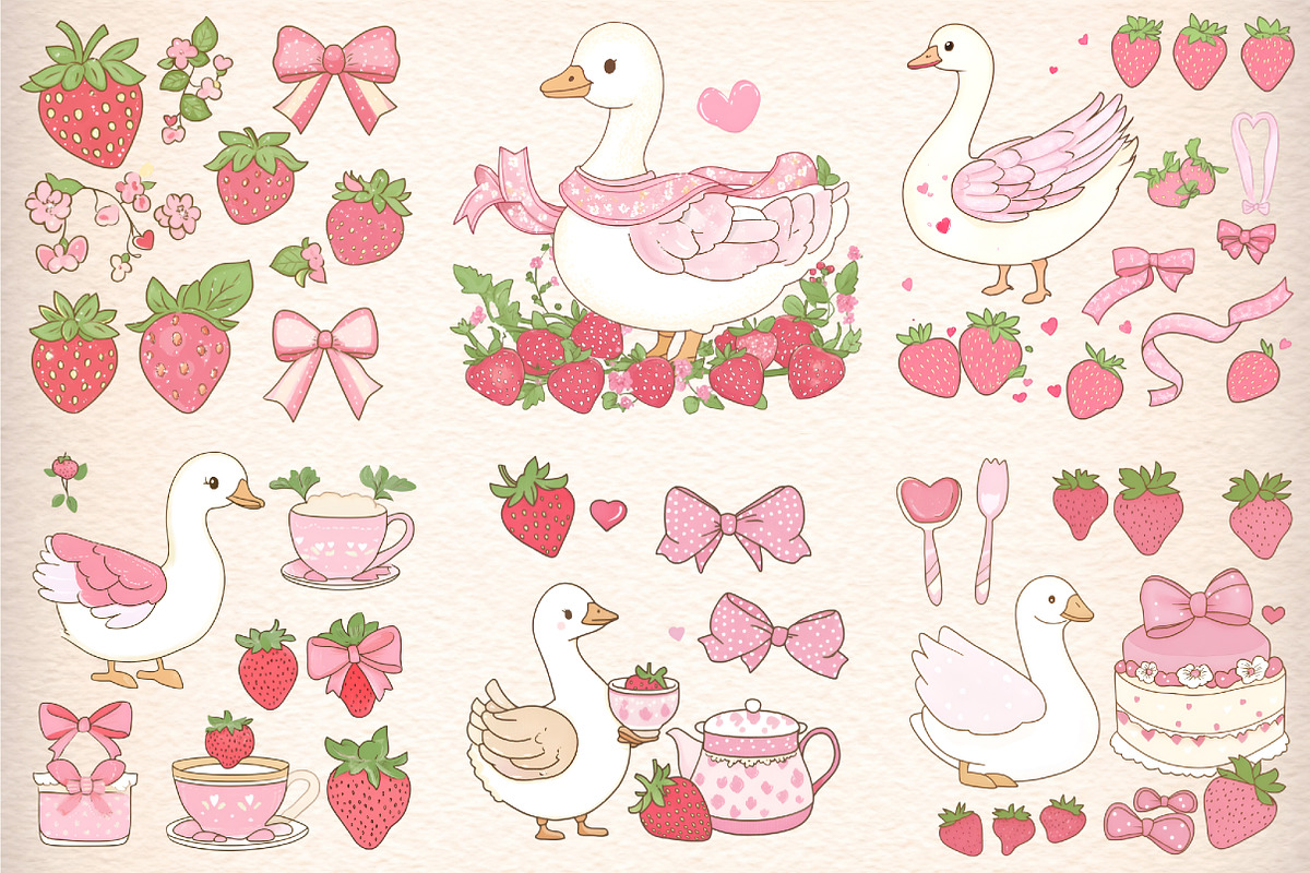 Strawberry Coquette Goose Clipart, an Illustration by Digital Artistic99 (Photo 3 of 8)