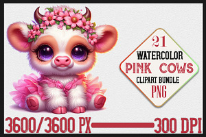 Watercolor Cute Pink Cows clipart, a Seasonal Illustration by Craft Nest