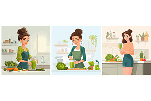 Woman preparing vegetables. Brunette, a Person Illustration by Stock-Smart-Start