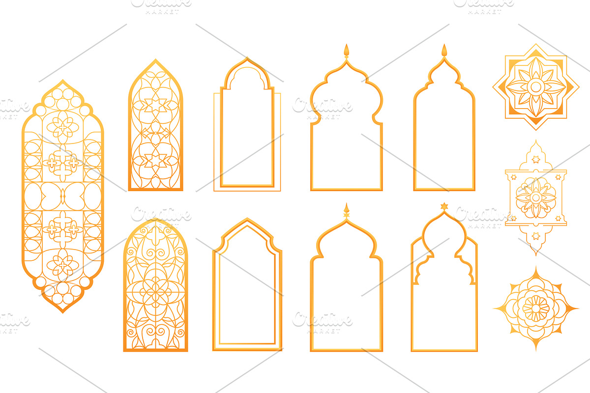 Golden islamic window or door frames, an Object Illustration by art PVP - market