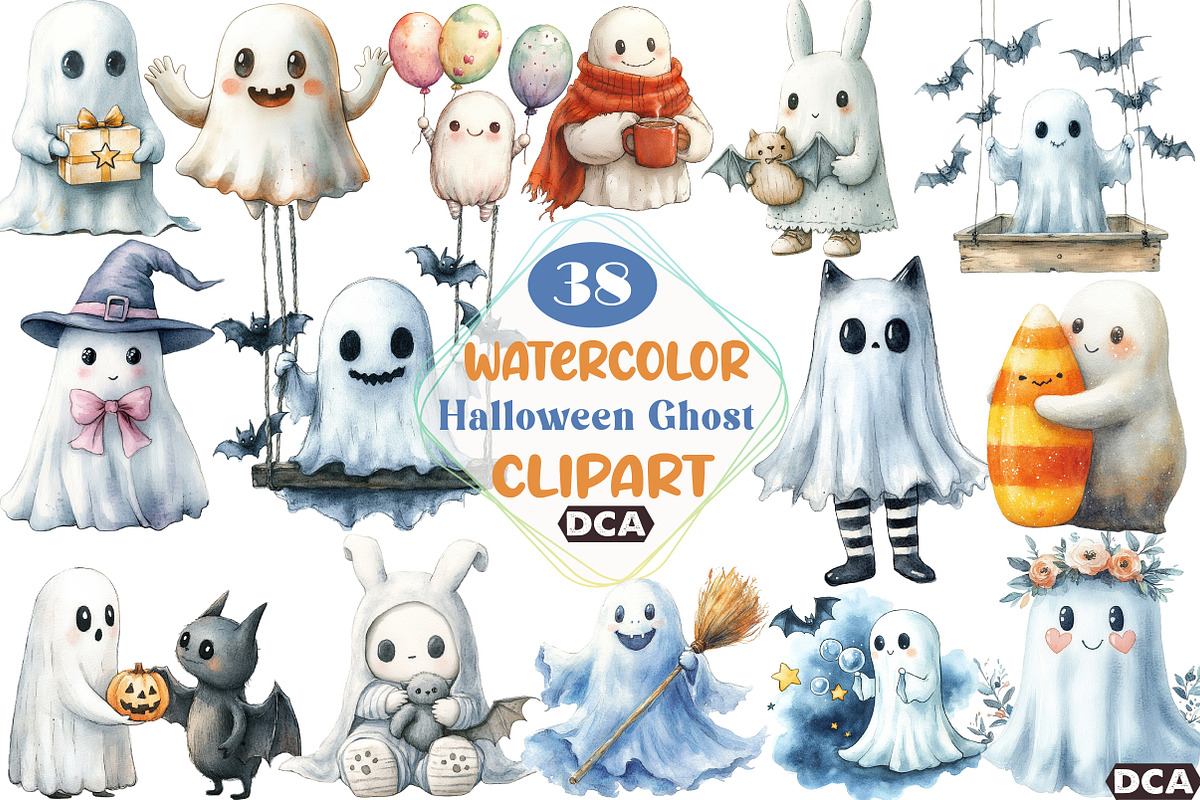 Cute Halloween Ghost Clipart, an Illustration by DreamCafeArt (Photo 1 of 5)