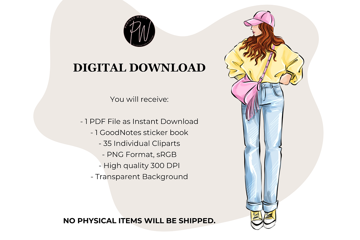Fashion girls 60 clipart PNG, a Person Illustration by Parinaz Wadia Design (Photo 10 of 11)
