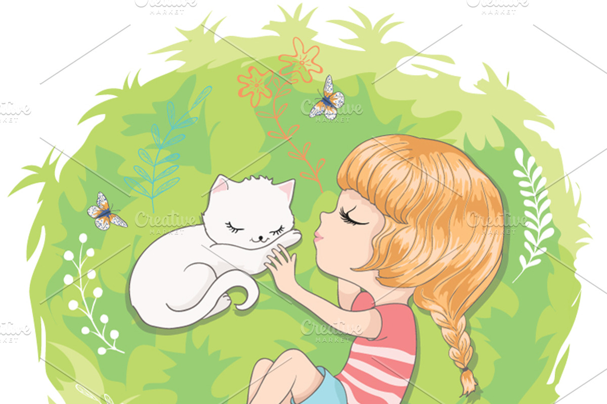 set with 32 cartoon girls-cute girls, an Animal Illustration by StudioLondon (Photo 7 of 33)