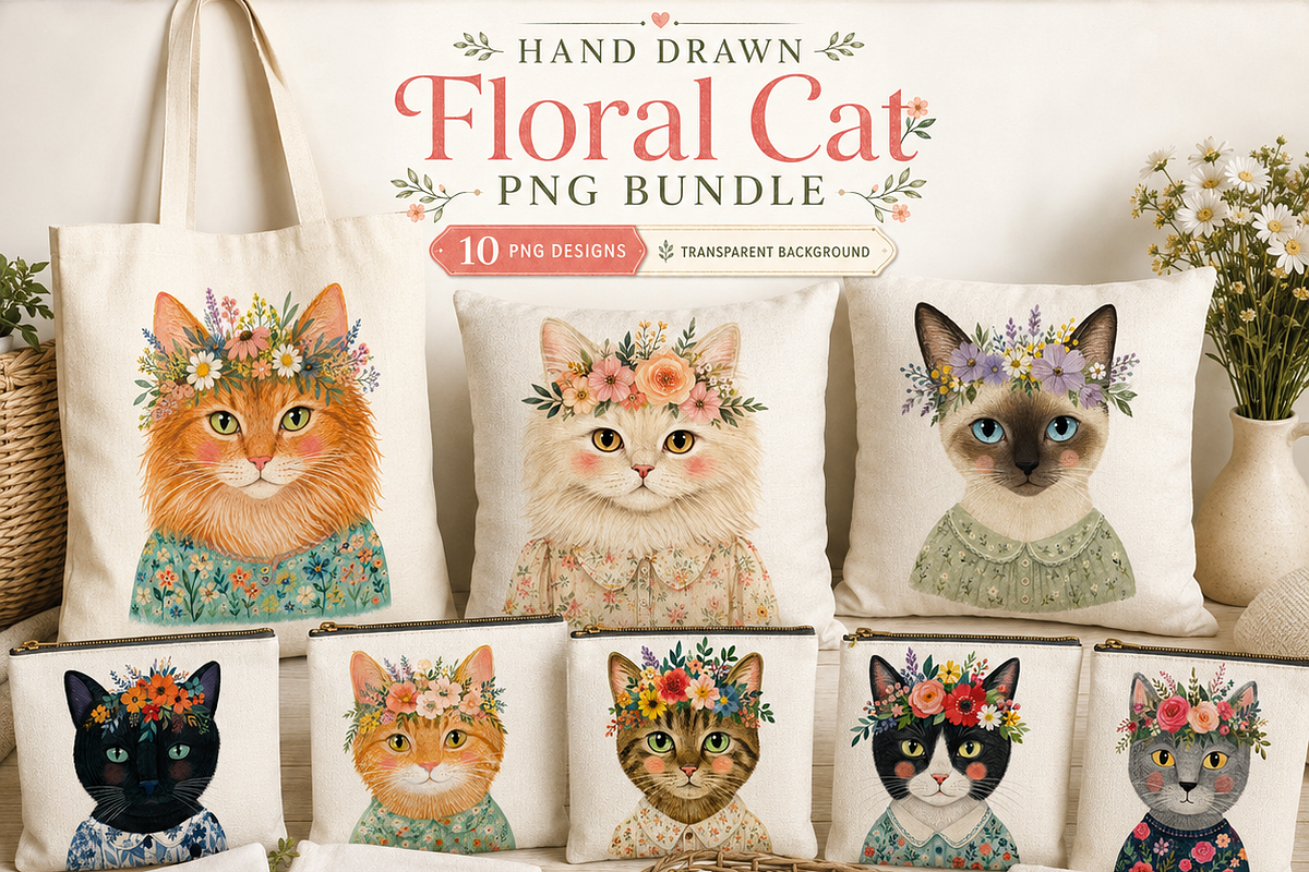 Floral cat clipart, an Object Illustration by HeavensStar (Photo 4 of 5)
