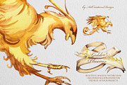 Watercolor Golden Phoenix Clipart, an Animal Illustration by ArtCreationsDesign (Thumbnail 3 of 10)