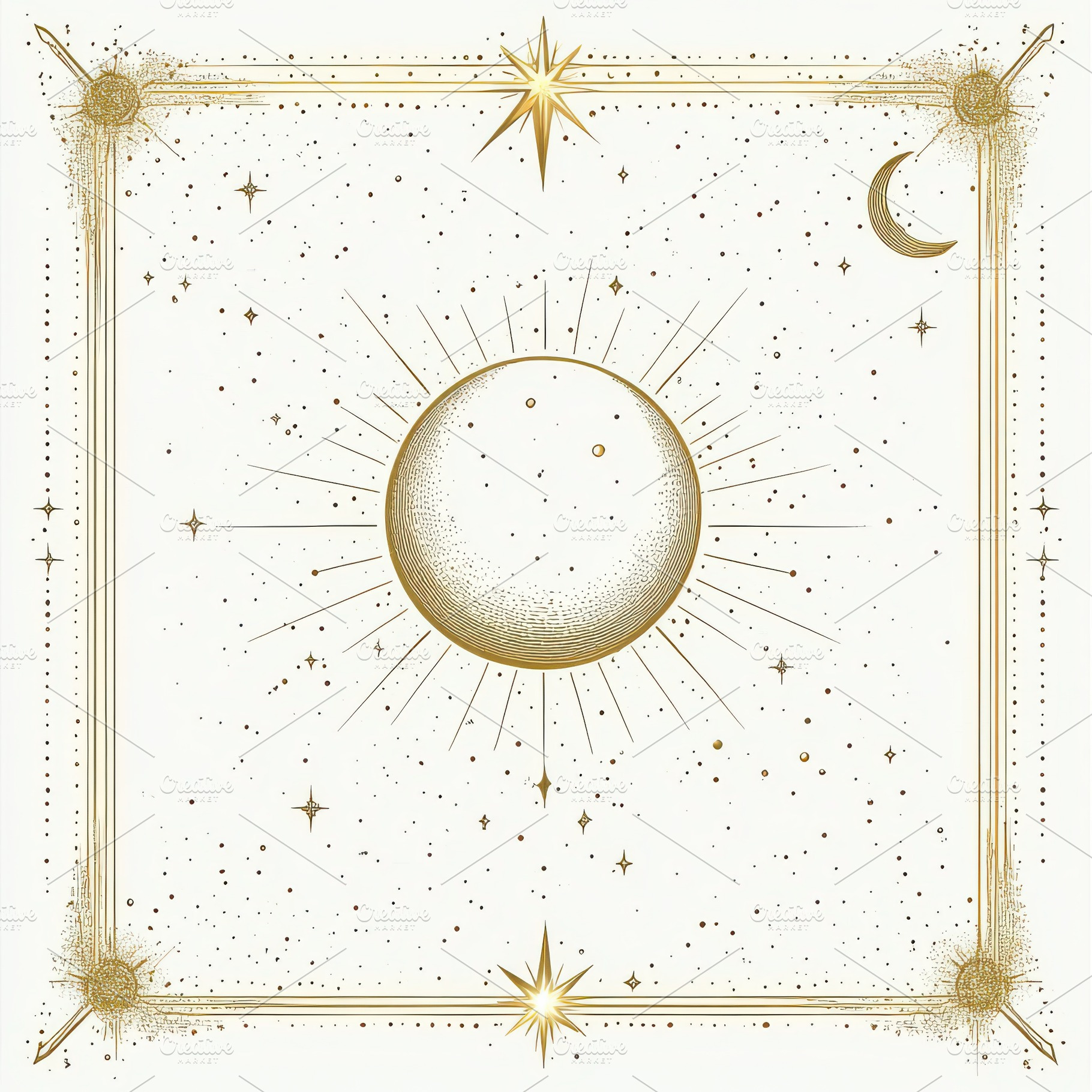 Celestial Sun Moon Stars Gold Art Pr, an Abstract Photo by Pixeness Studio