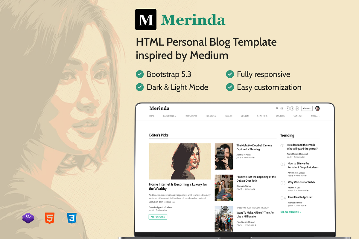 Merinda HTML Personal Blog Template, a HTML Template by AliThemes (Photo 1 of 3)