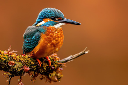 Elegant Kingfisher Resting on Mossy Branch - Essence of Wild Bea, an Animal Photo by José Manuel Gelpi