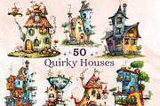 Watercolor Quirky House Clipart, a Decorative Illustration by GiraffeCreative (Thumbnail 1 of 9)