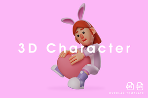 3D Bunny Girl With A Pink Heart