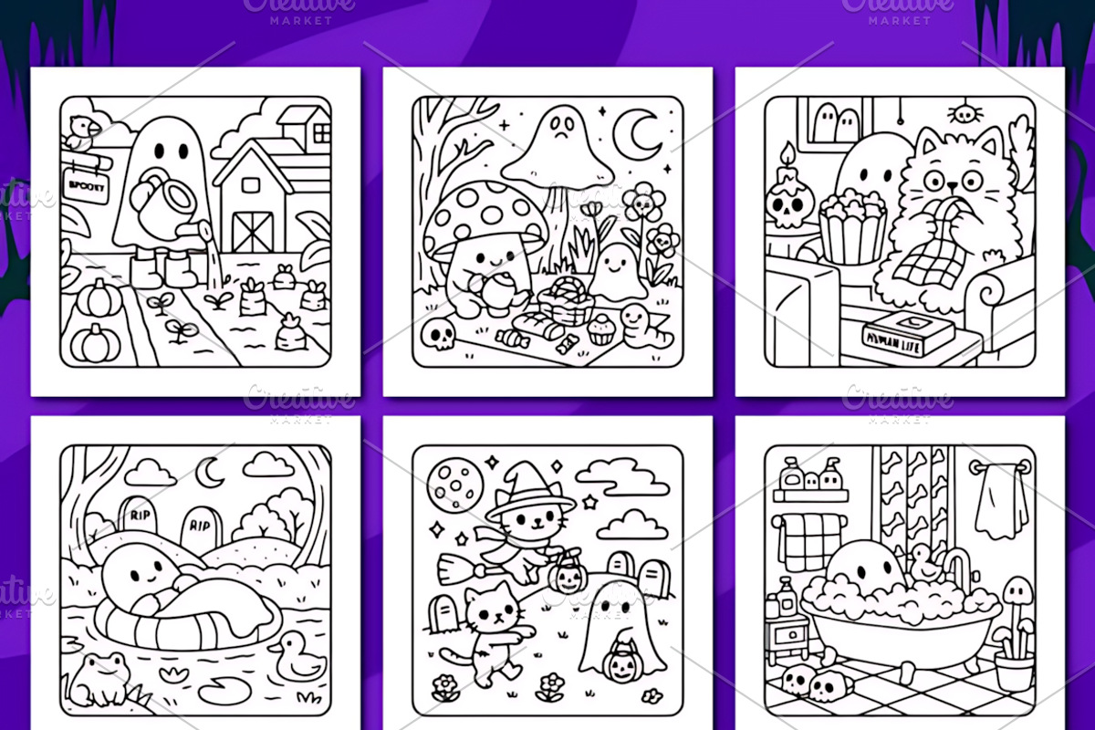 Spooky Halloween Cozy Coloring Pages, a Seasonal Illustration by Coco Bloom (Photo 3 of 3)