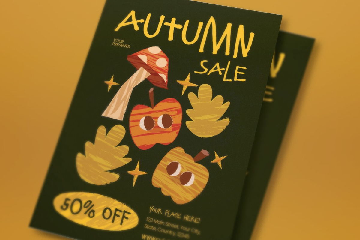 Green Quirky Autumn Sale Flyer Set, a Flyer Template by graphicook (Photo 2 of 3)