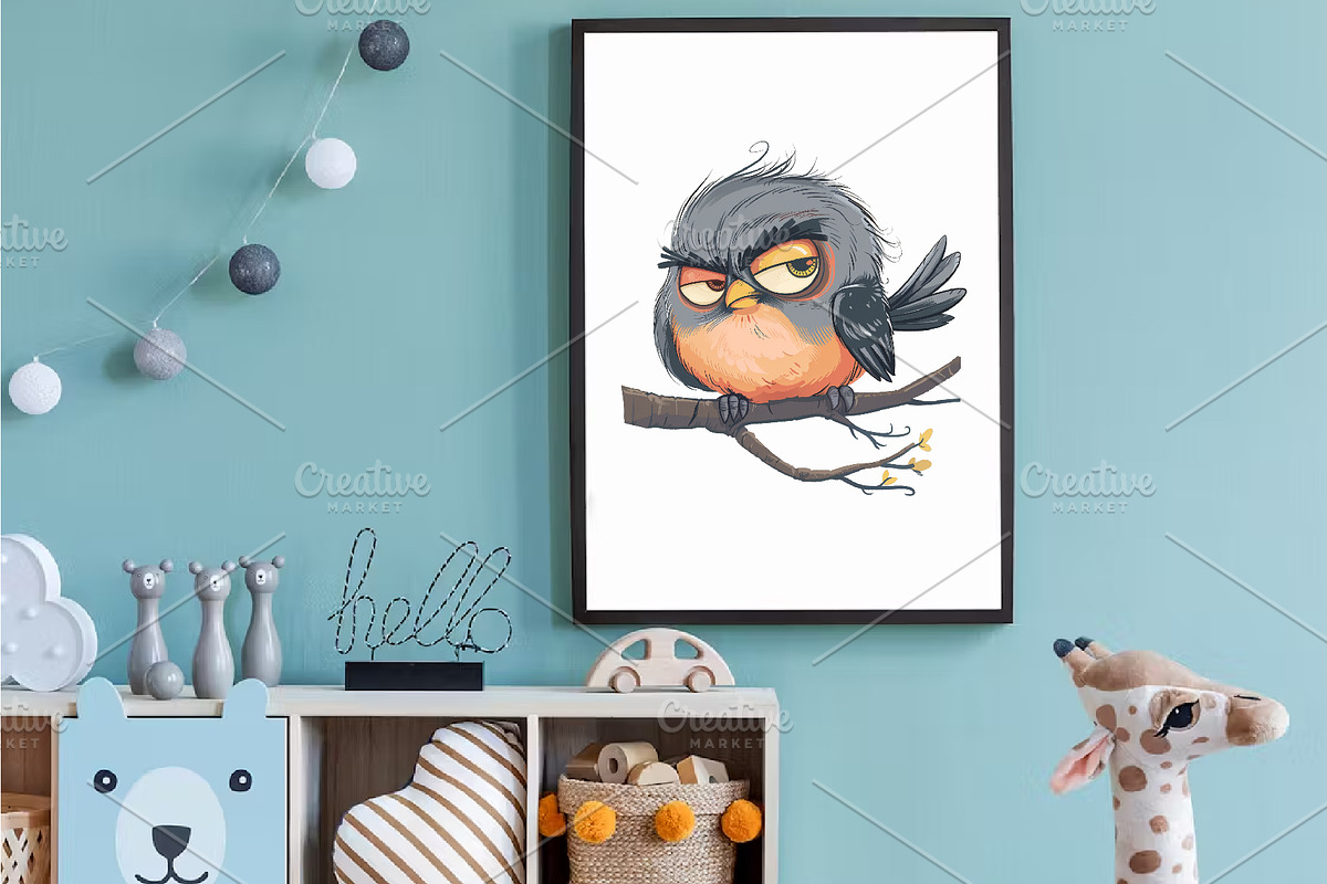Grumpy cute birds 07. TShirt Sticker, an Animal Illustration by KENO Mascots (Photo 8 of 8)