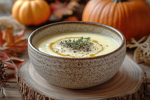 Pumpkin soup with cream and seeds, a Food & Drink Photo by AlyaAnd