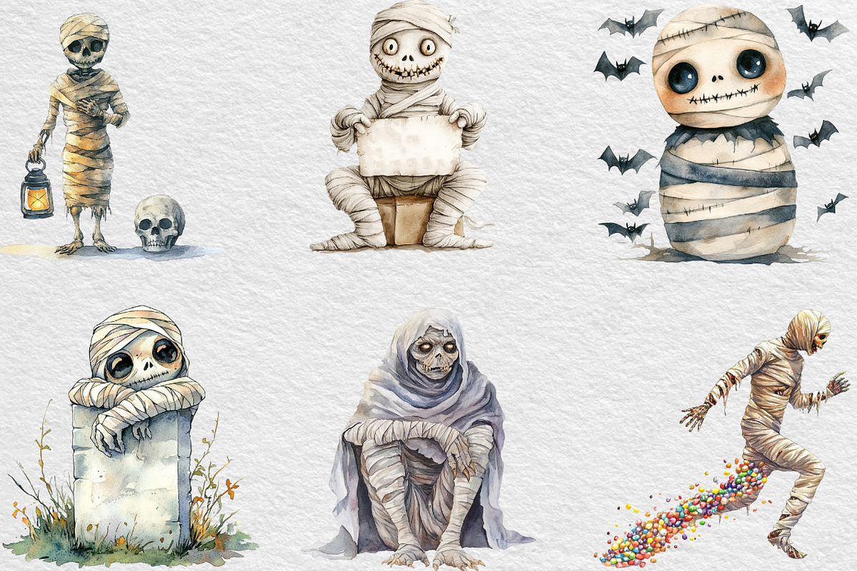 Watercolor Halloween Mummy Clipart, an Illustration by Black Bird Studio (Photo 6 of 6)