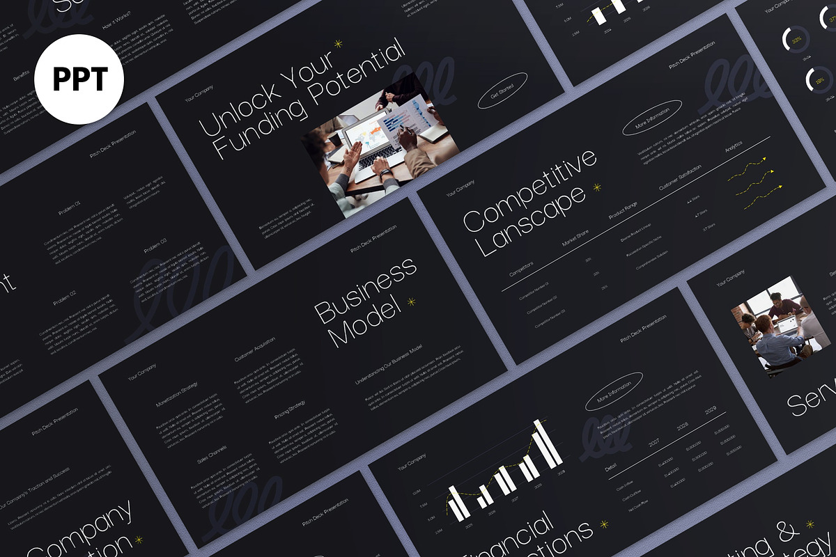 Gray Yellow Modern Pitch Deck PPT, a Presentation Template by graphicook (Photo 1 of 4)