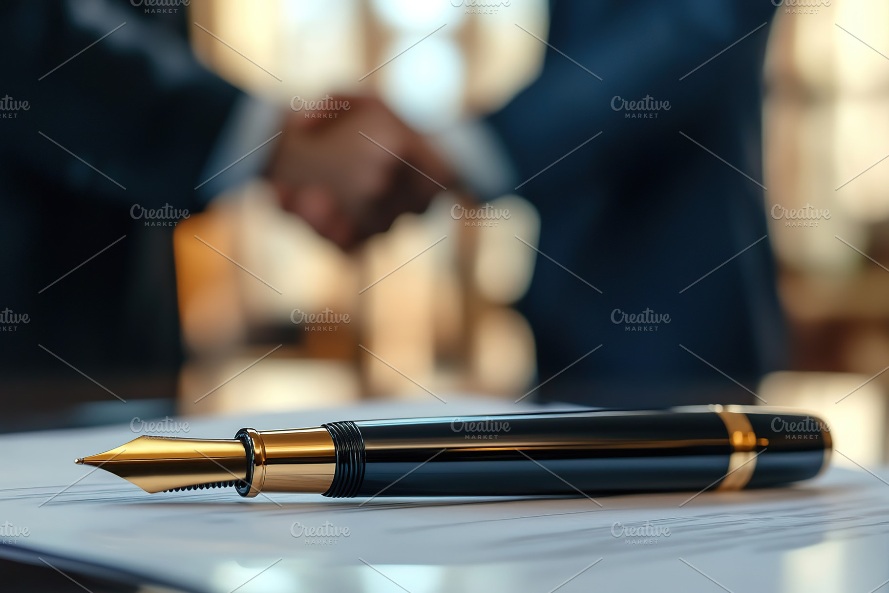 White paper document with fountain pen against businessmen shaki, a Business Photo by AlyaAnd