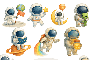 Astronaut Clipart Set, a Decorative Illustration by Pati Charm Studio