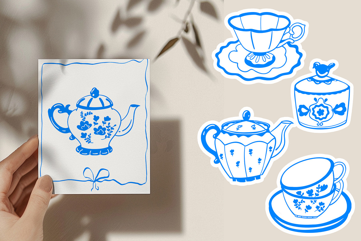 Vintage Tea Set line art, a Decorative Illustration by Carpet Tapete Pretzel (Photo 6 of 9)