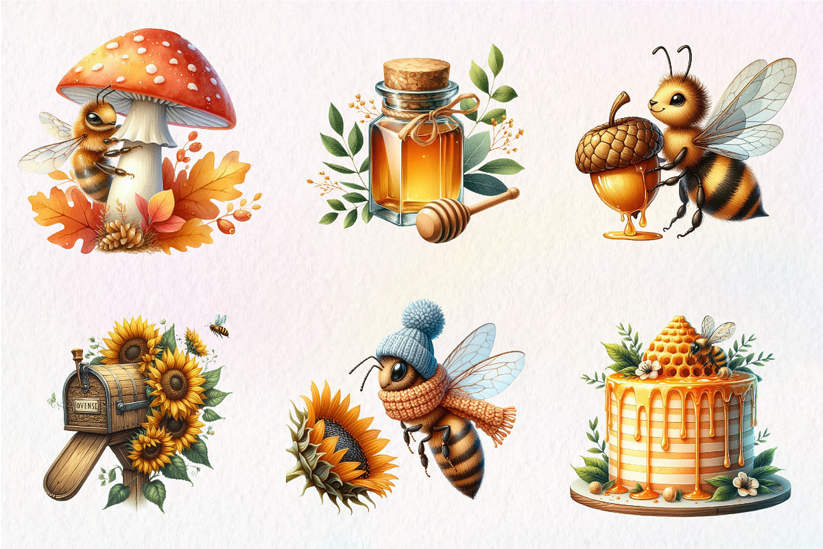Watercolor Autumn Bees Garden Clipar, an Illustration by CreationArt (Photo 4 of 9)