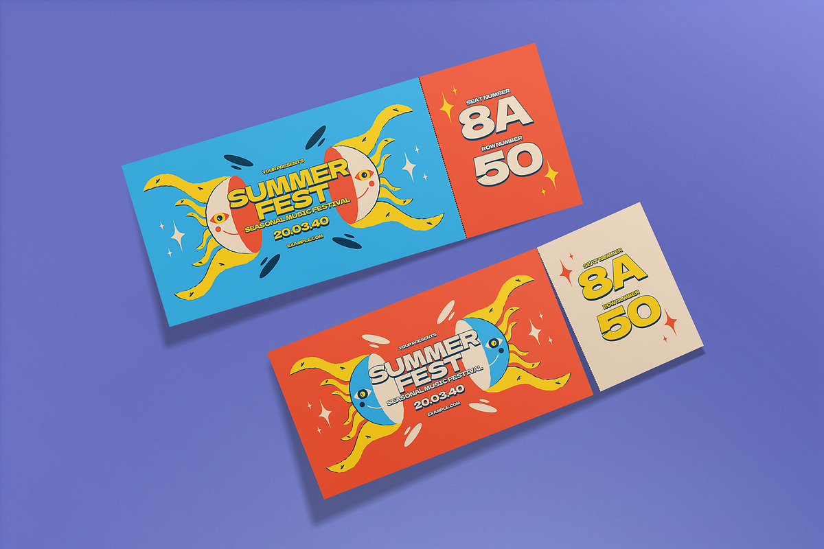 Orange Vintage Summer Fest Ticket, a Card Template by graphicook (Photo 3 of 3)