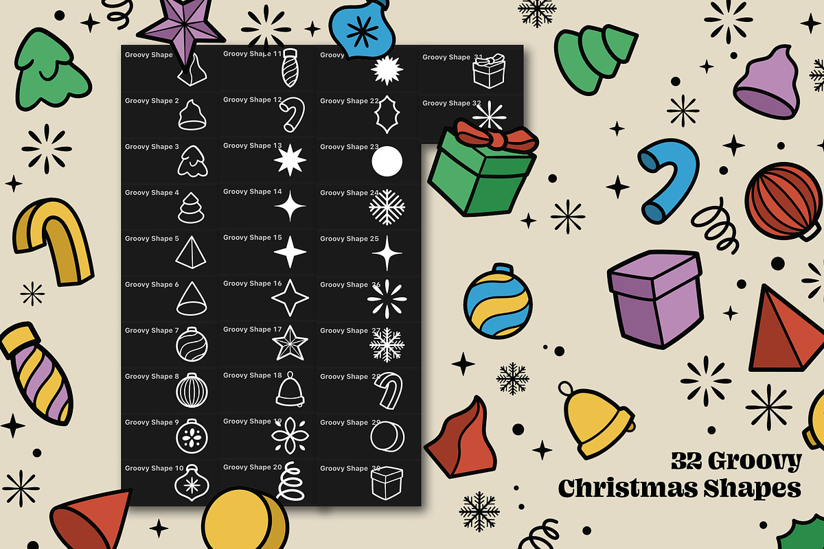 Retro Groovy Christmas Procreate Set, a Brush Add-On by Pencil Twist (Photo 6 of 9)