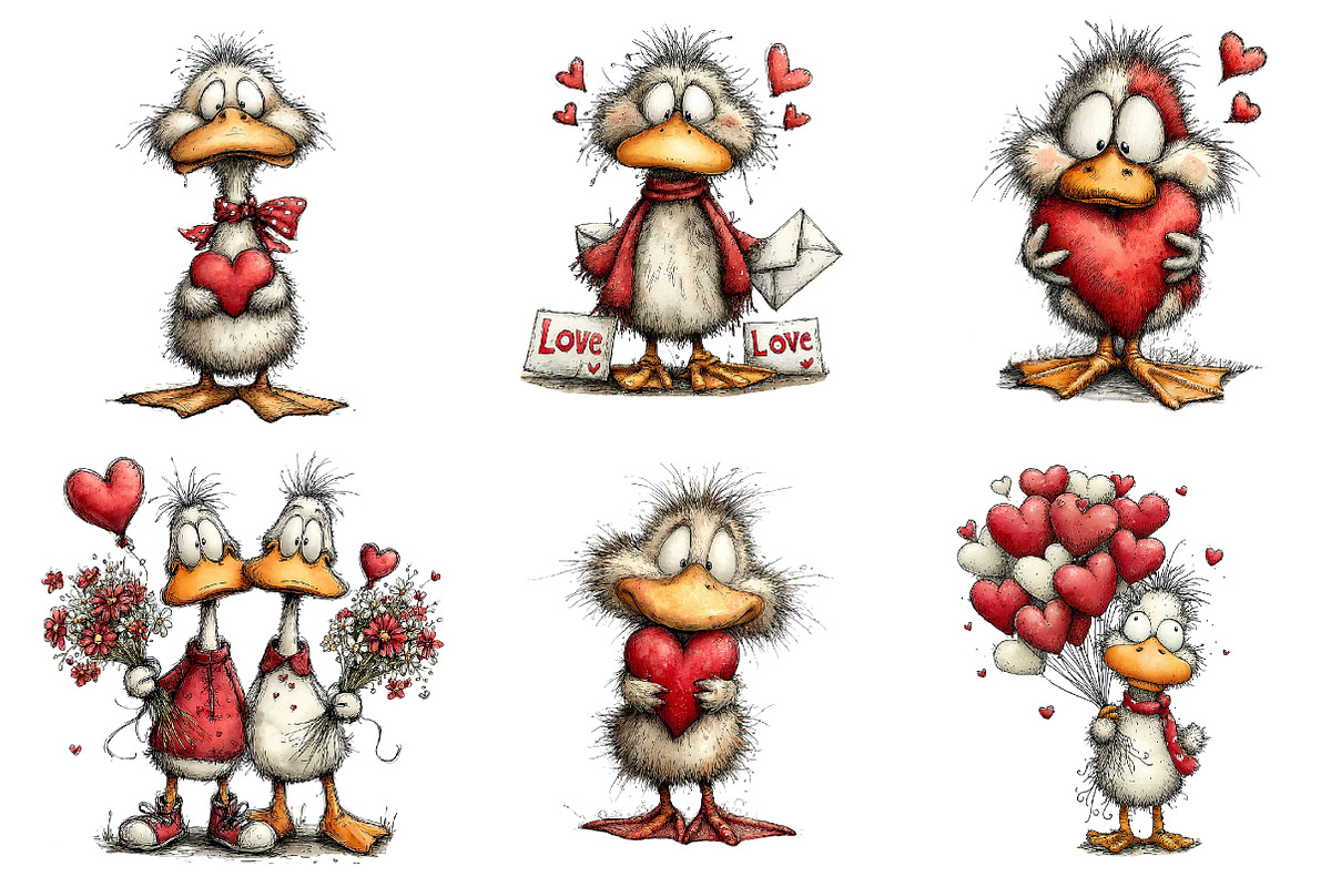 Whimsical Duck Valentine Clipart, an Illustration by Dream Creation (Photo 5 of 6)