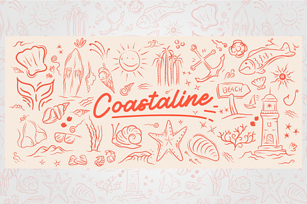 set of coastline summer illustration, an Illustration by lawoel