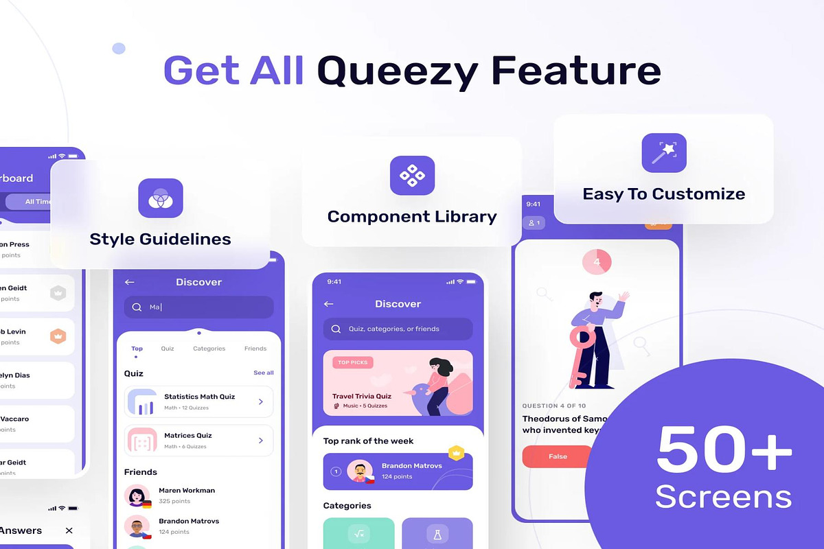 Queezy - Quiz App UI Kit, an UI Kit Template by Creative Perspective (Photo 2 of 8)
