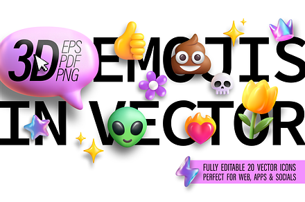 3D Emojis in Vector (20 Icons)