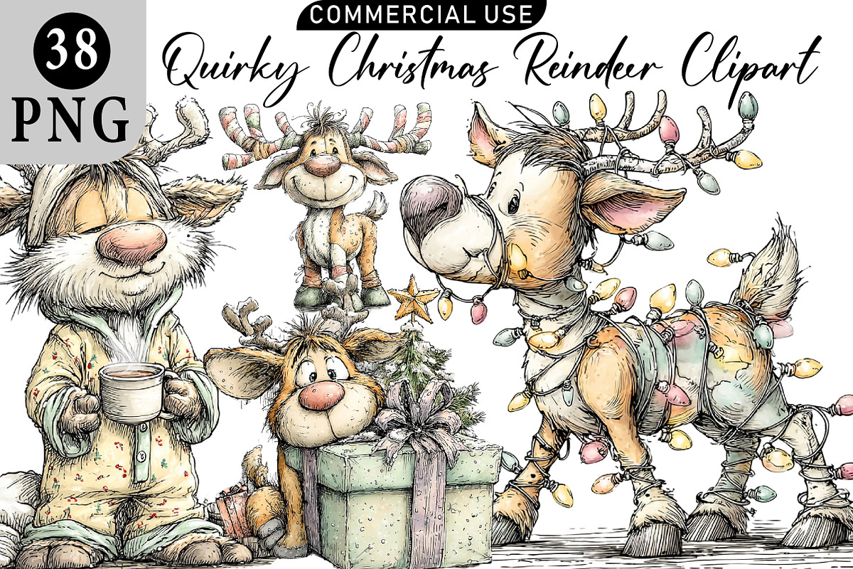 Quirky Christmas Reindeer Clipart, an Illustration by Daily.Designs (Photo 1 of 5)