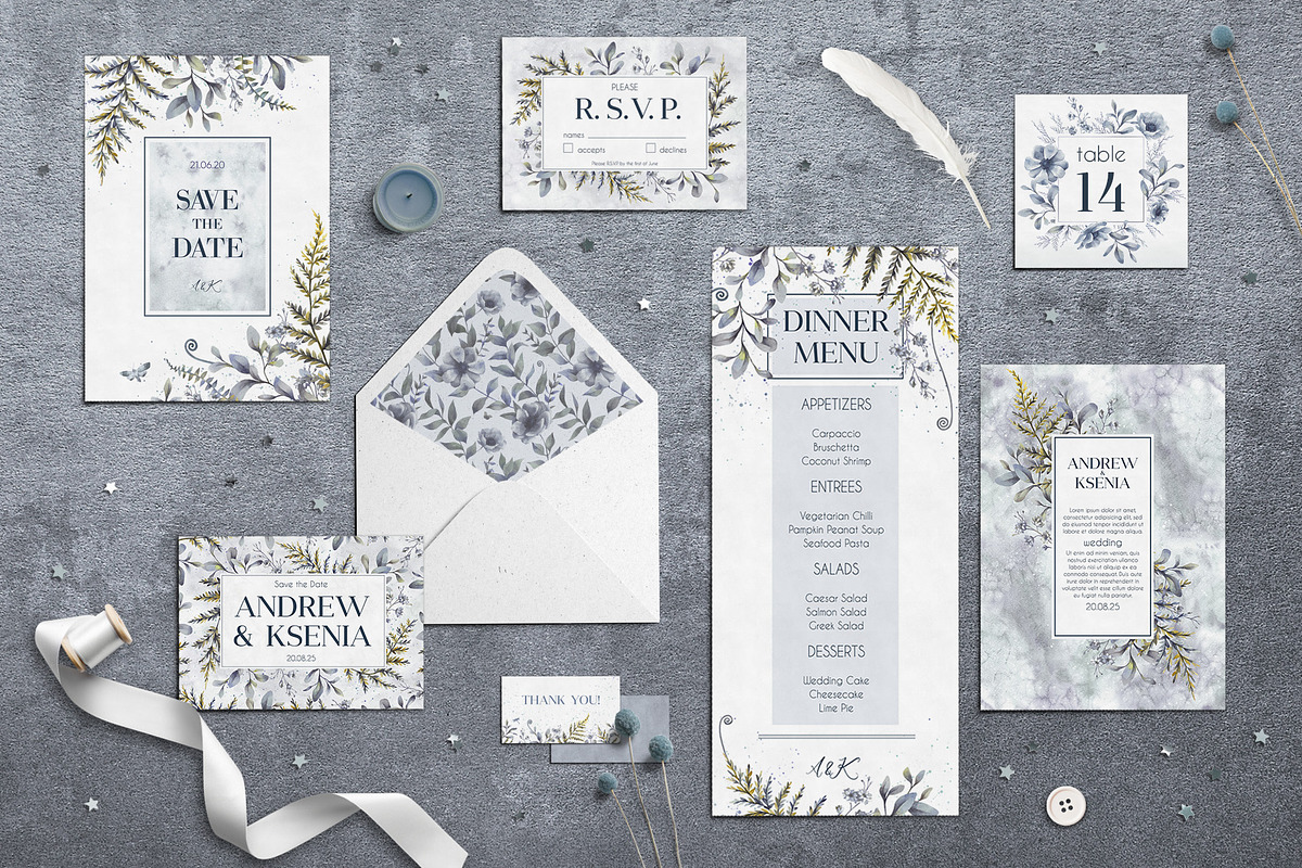 Floral wedding cards set, an Invitation Template by Anastasia Koba (Photo 2 of 8)