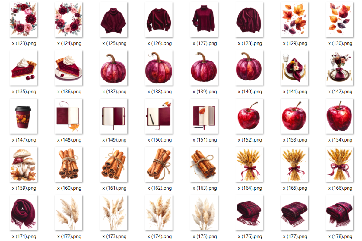 Burgundy Autumn Clipart Bundle, an Object Illustration by Daffodil Dream Studio (Photo 3 of 7)