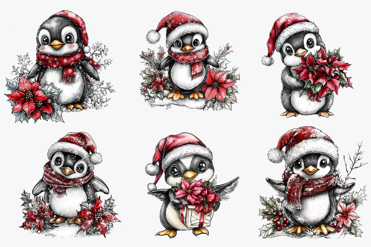 Winter holiday Penguin clipart, an Illustration by CreationArt (Photo 5 of 5)