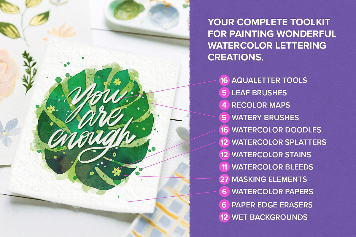 Watercolor Lettering Brush Toolbox, a Brush Add-On by Nico-Ng (Photo 2 of 16)