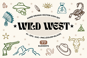 Wild West Boho Line Art Icon Set, a Decorative Illustration by Yanakicc