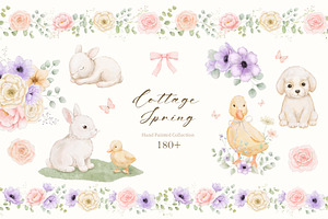 Cottage spring watercolor animals