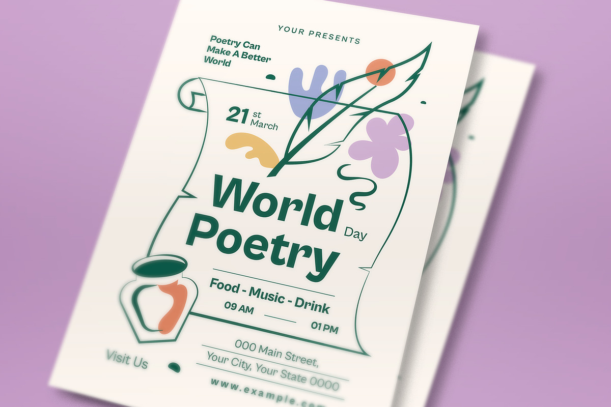 Boho World Poetry Day Flyer Set, a Flyer Template by graphicook (Photo 2 of 3)
