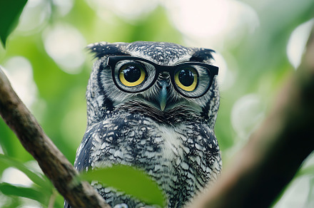 Great wild owl perched in a tree branch, an Animal Photo by AlyaAnd