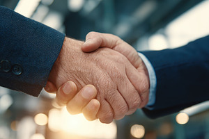 Businessmen shaking hands strong par, a Photo by Pixeness Studio