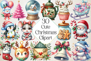 Cute Christmas Clipart, Png, an Illustration by DreamPrint404