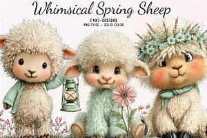 Whimsical Spring Sheep Clipart, an Illustration by CreationArt