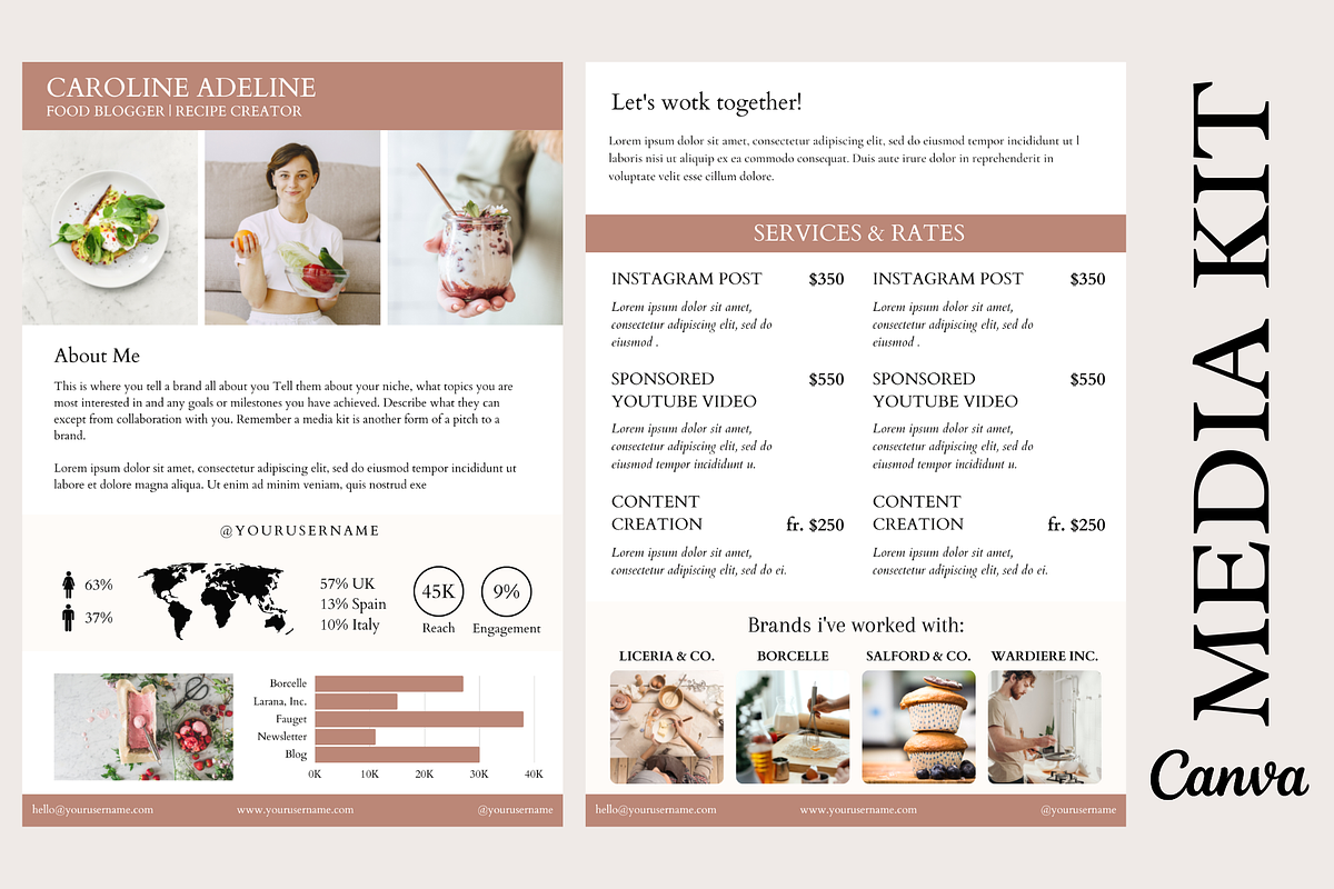 2 Page Beige & Brown Media Kit Canva, a Social Media Template by Daily Creative (Photo 1 of 4)