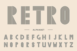 Retro stripe alphabet in 70s style, an Object Graphic by C Design Studio