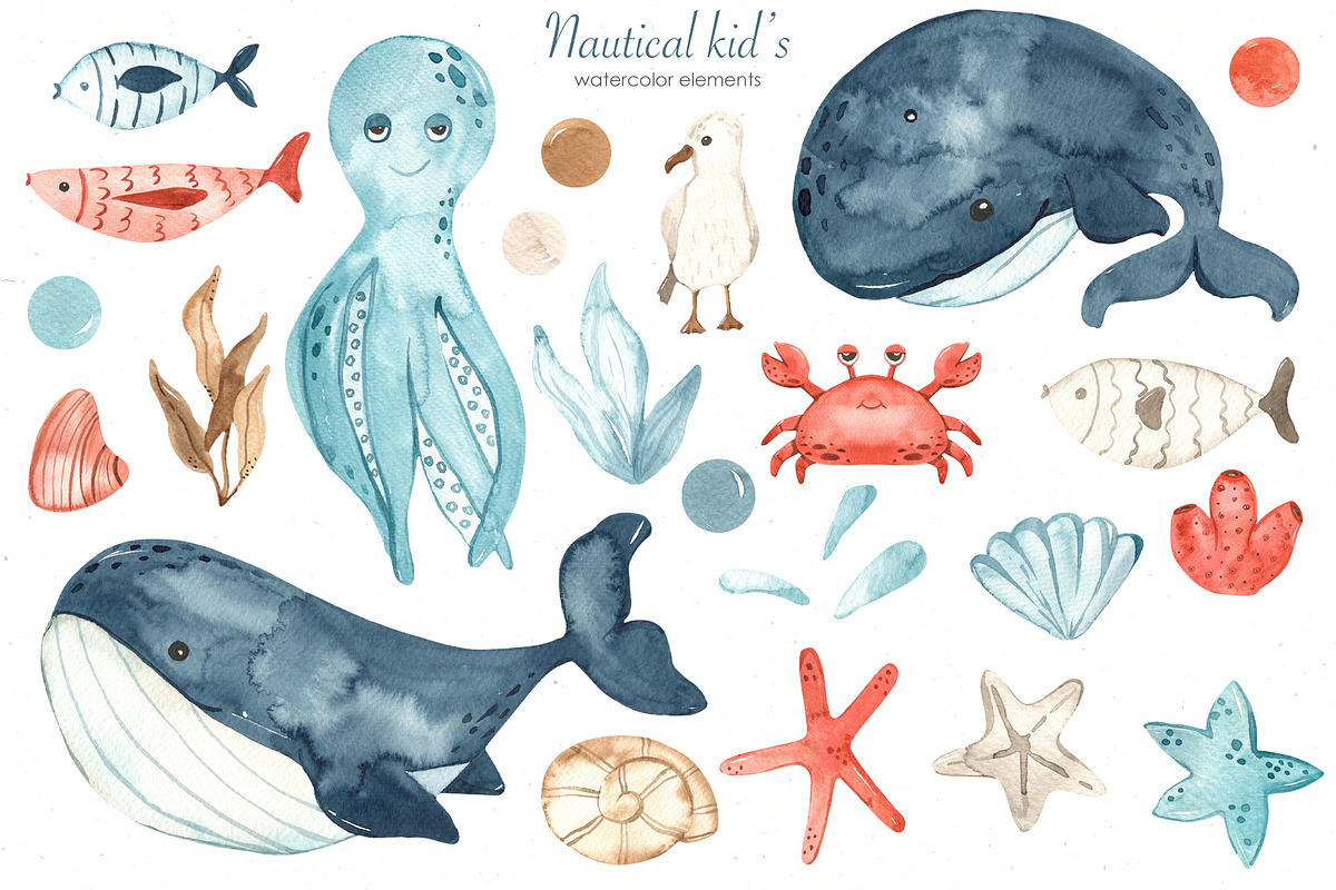 Nautical kids watercolor, a Transportation Illustration by Marina Ermakova (Photo 4 of 12)