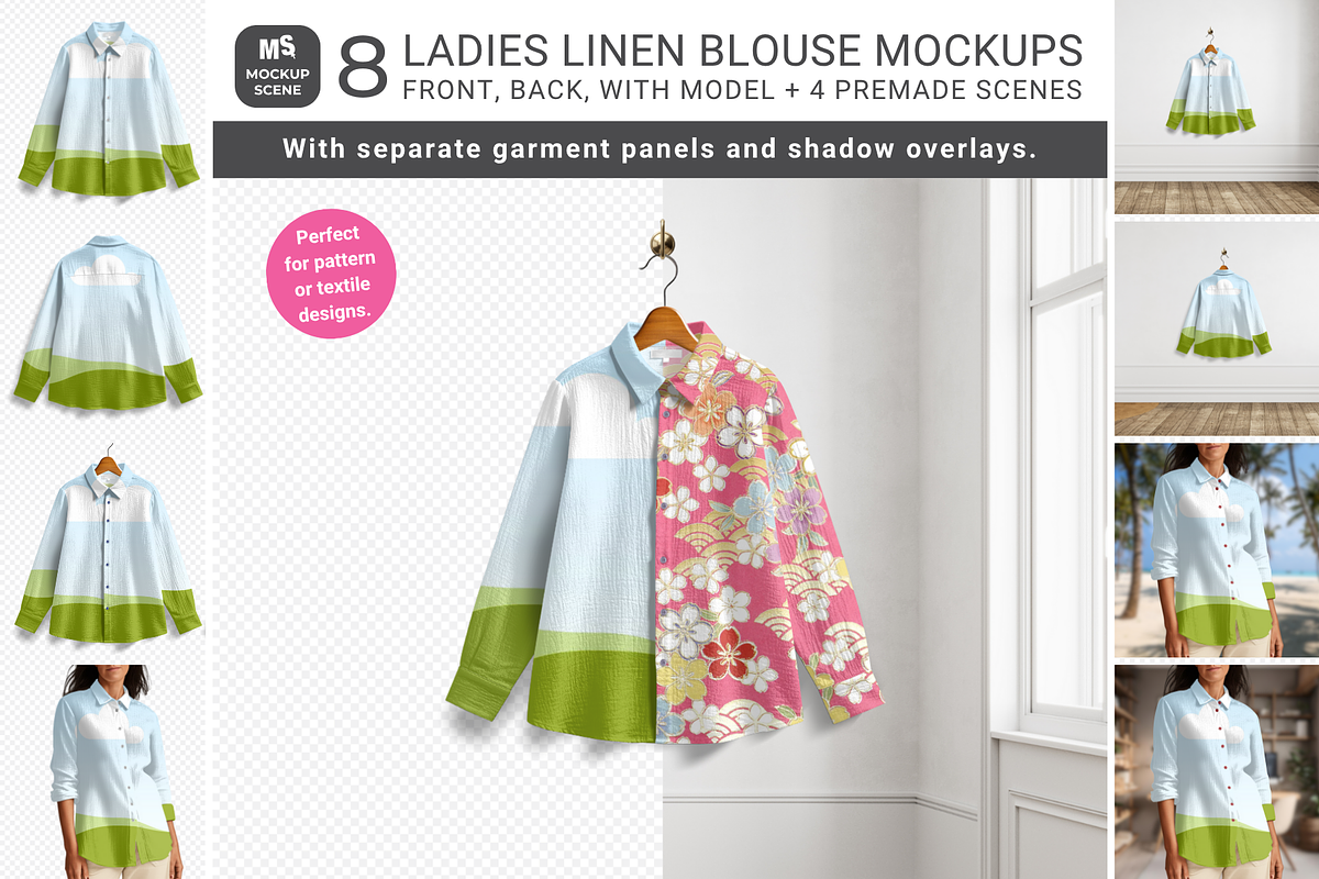 Ladies Linen Blouse Cava Mockup, a Shirt Mockup by Mockup Scene (Photo 1 of 10)