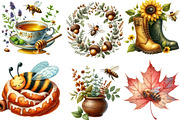 Watercolor Autumn Bees Garden PNG, an Illustration by Designking (Thumbnail 2 of 4)