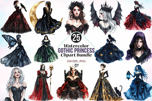 Gothic Princess Watercolor Clipart, an Illustration by Canvas Craft